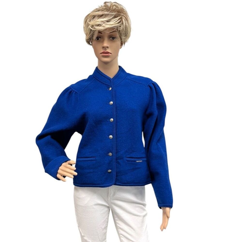 GEIGER Royal Blue Chic 100% Pure New Wool Button Up Blazer Jacket LOVELY! Sz 40
